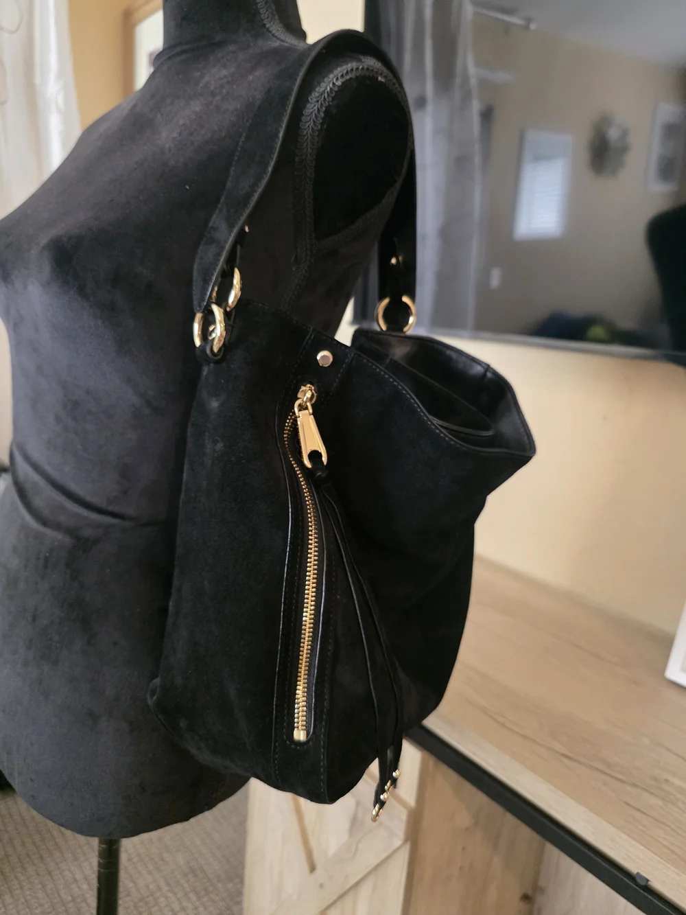 Rebecca Minkoff Suede Hobo in Tan with Dark Trim